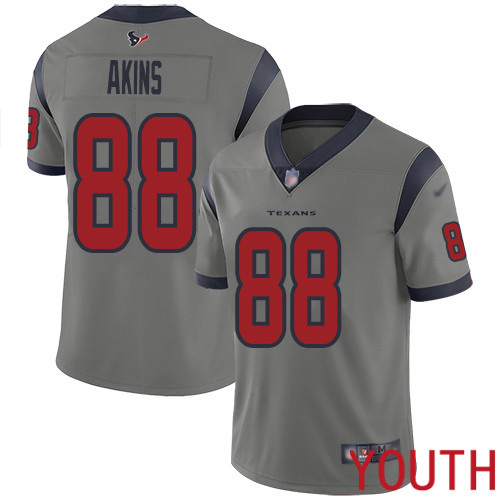 Houston Texans Limited Gray Youth Jordan Akins Jersey NFL Football #88 Inverted Legend->houston texans->NFL Jersey